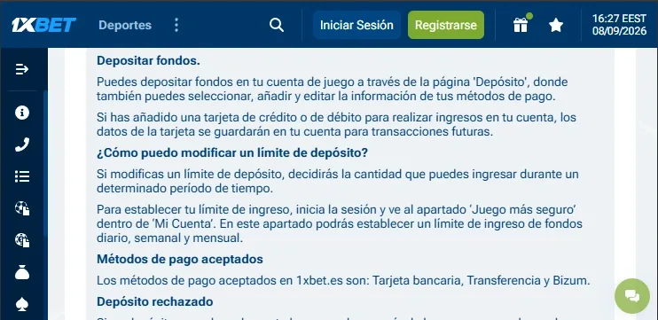 1xBet opciones de pago con tarjetas y transferencia