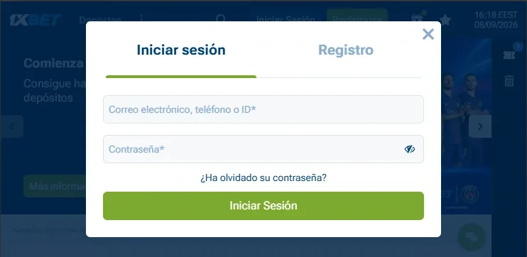 Acceso seguro 1xBet por correo o teléfono