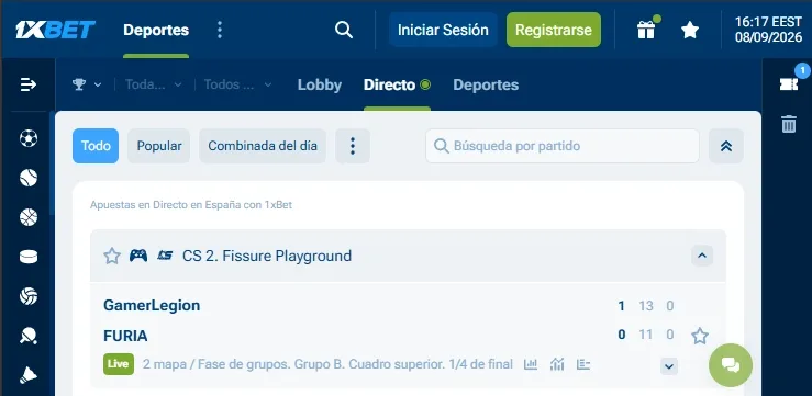 1xBet LIVE con eventos y apuestas en directo