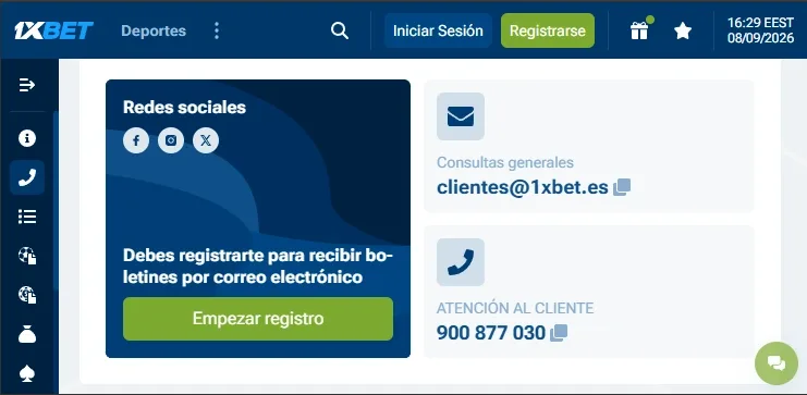 Chat soporte 1xBet para errores de conexión